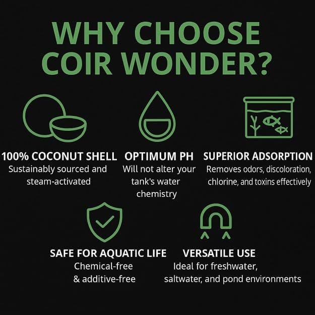 Activated Aquarium Charcoal – 1 Kg (2.2 Lb) – Activated Carbon from Coconut Shells – Filter Media Carbon for Fish Tank, Pond, Small Aquarium – Water Clarifier Granules for Filters