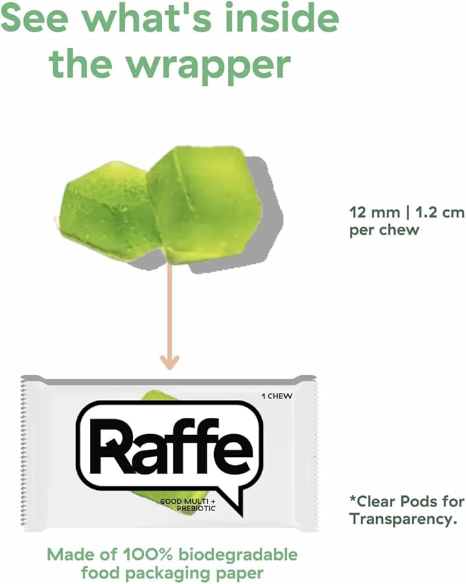 Raffe Kids Vitamins with Prebiotics - Sugar-Free Chewable Kids Multivitamin with 50mg Omega 3 DHA, 3g Fiber, Iron & Folate, Supports Immunity & Digestive Health, Vegan-Friendly | 60 Chews