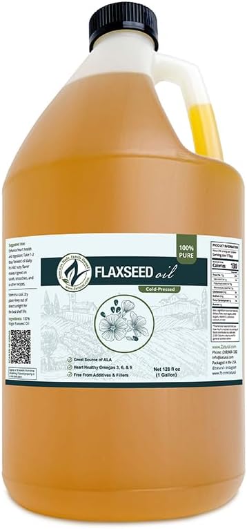 Zatural Flaxseed Oil Organically Grown 100% Pure Flax Seeds Cold Pressed Vegan Omega Fatty Acids 128oz (1 Gallon)