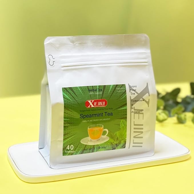 XIEJINJI Spearmint Tea Bags, 40 Count - 100% Pure Spearmint Leaves, Antioxidant-Rich, Supports Digestion, Refreshing & Soothing