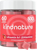 kindnature Vitamin B1 Gummies 500mg – High Potency Thiamine Supplement for Energy, Focus & Nervous System – Vegan, Non-GMO Chewable B1 Vitamins for Adults & Kids – Natural Strawberry Flavor – 60 Ct