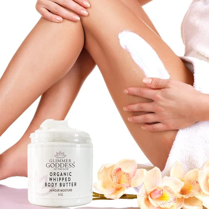 GLIMMER GODDESS Organic Whipped Body Butter- Citrus Mango, Vegan, 24 Hr Hydration, Less Stretch Marks, All Skin Types, Child-Safe, Organic, 8 oz