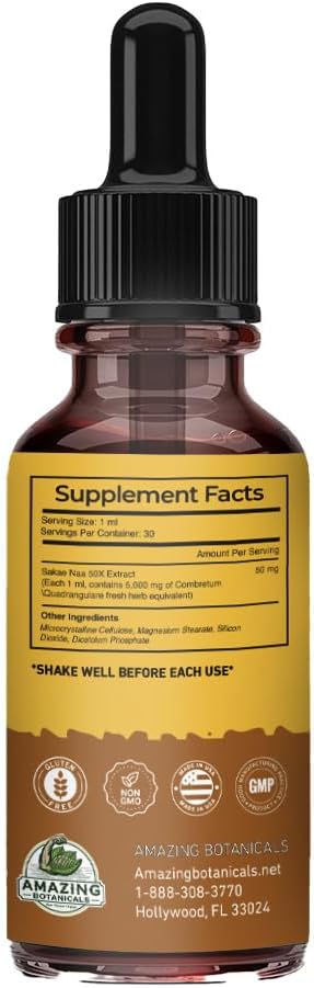 Amazing Botanicals Sakae Naa Liquid Extract Tincture (Combretum quadrangulare) – Herbal Supplement Drops – Vegan, Non-GMO - Promotes Relaxation, Calmness & Focus – 30mL (1oz)