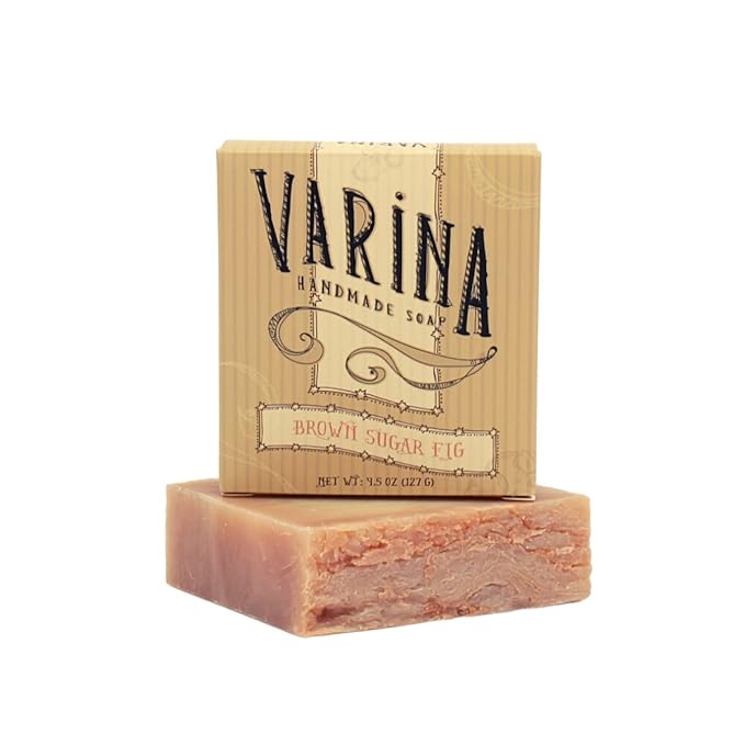 Varina Natural Brown Sugar Fig Bar Soap - Gentle Cleansing for Sensitive Skin, Sweet and Vanilla - 3 Pack