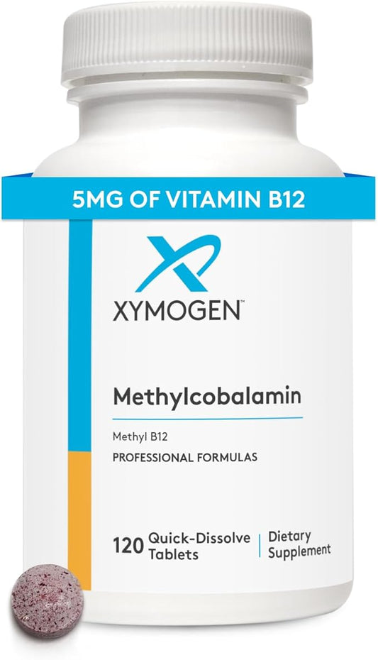 XYMOGEN Methylcobalamin 5,000 mcg - Vitamin B12 Supplement in Small, Pleasant-Tasting Tablets - Supports Healthy Methylation, Neurological Health, a Healthy Immune System (120 Tablets)