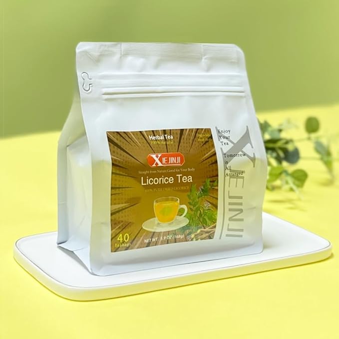 XIEJINJI Licorice Root Tea, 4.2g/Bags, Re-usable for Brew, Natural Sweet, No Sugar, No Caffeine, Aid in Digestion & Promote Respiratory Health, Eco-Conscious Tea Bags, Resealable Bag