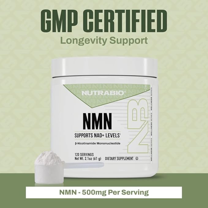 NutraBio NMN - NAD Supplement, Longevity Support, Boost NAD Levels, Increase Cellular Energy, Brain Health, Healthy Aging- 120 Servings