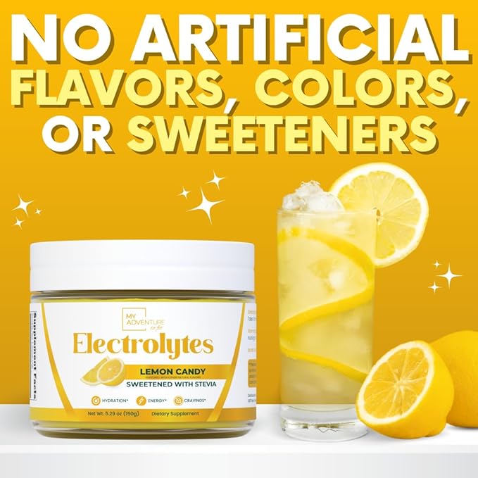 Zero Sugar - Lemon Candy Electrolytes Powder - Refreshing Hydration - Caffeine Free Energy with All Natural Ingredients - Vegan, Keto & Paleo - Sugar Free Electrolytes Powder Drink Mix - 37 Servings