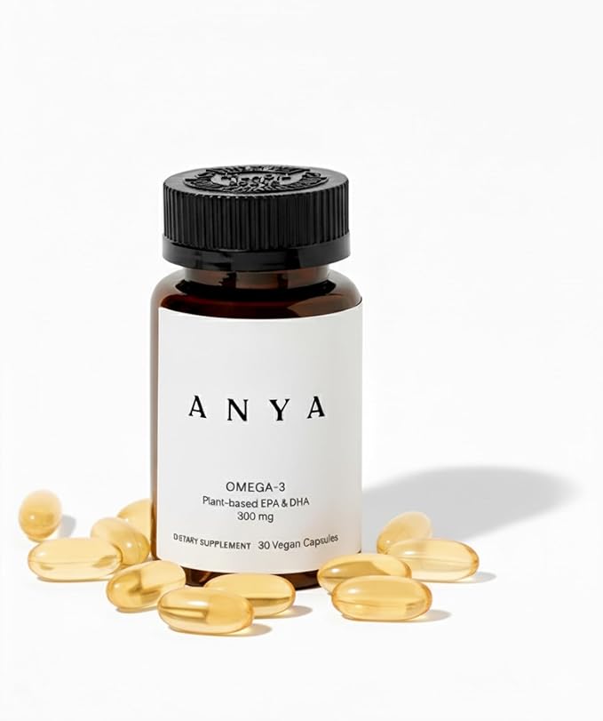 ANYA Omega 3 with 300mg DHA and EPA, Clean Ingredients, Non-GMO, 100% Vegan, Gluten, Soy, and Dairy Free. Supplement for Women, Prenatal Postnatal Vitamin for Breastfeeding and Lactation Support