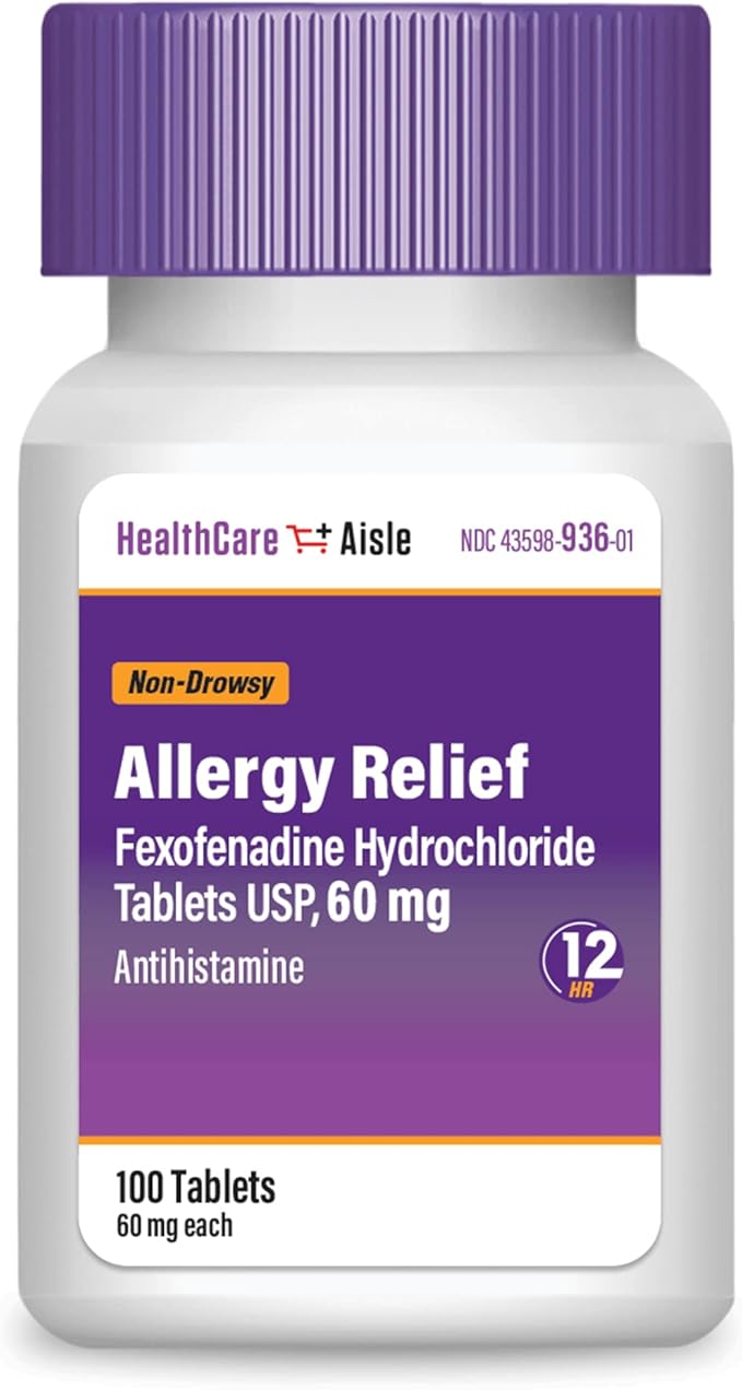 HealthCareAisle Allergy Relief - Fexofenadine Hydrochloride Tablets USP, 60 mg - 100 Tablets - Non-Drowsy Antihistamine, 12-Hour Allergy Medicine
