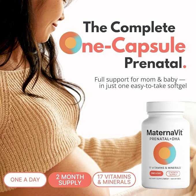 MaternaVit 1 a day Prenatal vitamins for women 2 month: Folic acid, Fish Oil Omega 3 DHA/EPA, Vitamin D3, B6, Vitmain B12, C, E, Calcium, Iron, Magnesium, Zinc supplement FSA eligble multivitamin
