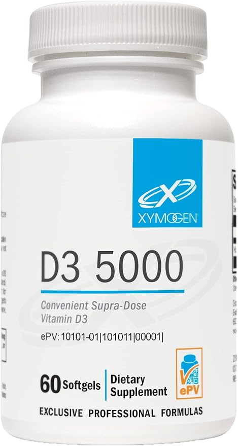 XYMOGEN D3 5000 - Bioavailable Vitamin D3 5000 IU (125 mcg) - High Potency Vitamin D Supplement to Support Immune Health, Bone + Heart Health (60 Softgels)