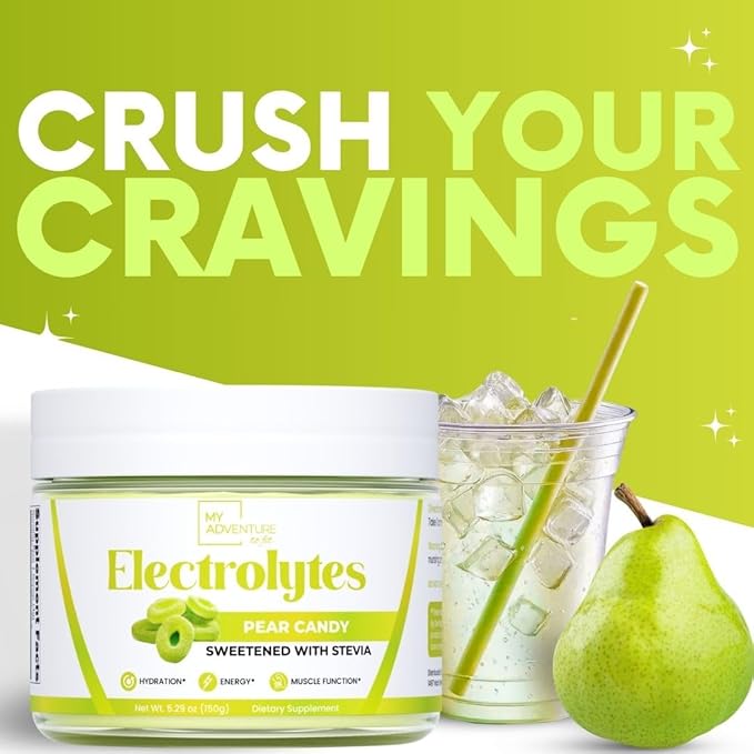 Zero Sugar - Pear Candy Electrolytes Powder - Extremely Refreshing Hydration - Caffeine Free Energy with All Natural Ingredients - Vegan, Keto, Paleo - Sugar Free Electrolytes Drink Mix - 30 Servings