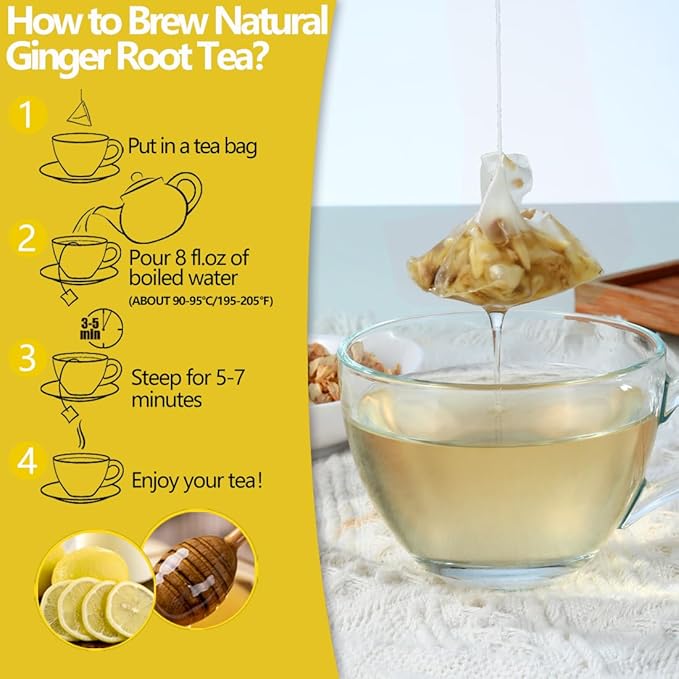 100 Premium Ginger Tea Bags/7.06 Oz, Made with 100% High-Spiciness Ginger Root, Full of Flavor & Spicy, Support Digestion & Boost Immunity, No Additives & Caffeine Free.