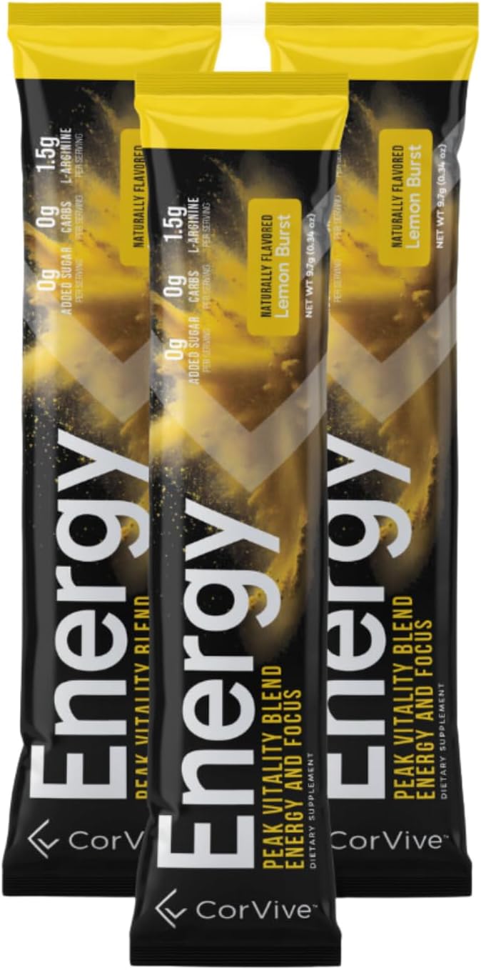 Energy | Natural Energy & Focus Supplement | with Carnosyn®, Ashwagandha, L-Arginine, Theobromine | Zero Sugar, 5 Calories, 120mg Caffeine | 15 Stick Packs for Mental & Physical Boost | Lemon