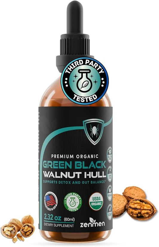 Zenmen Organic Green Black Walnut Hull Tincture - Highly Potent Formula for Immune Support and Source of Antioxidants - 2.32 oz / 60ml, Vegan, Manufactured in The USA