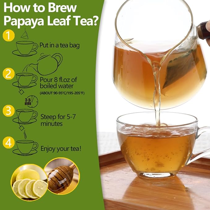 100 Premium Papaya Leaf Tea Bags, Made with 100% Natural Papaya Leaves, Free Wellness Tea, No Additives & Caffeine Free.