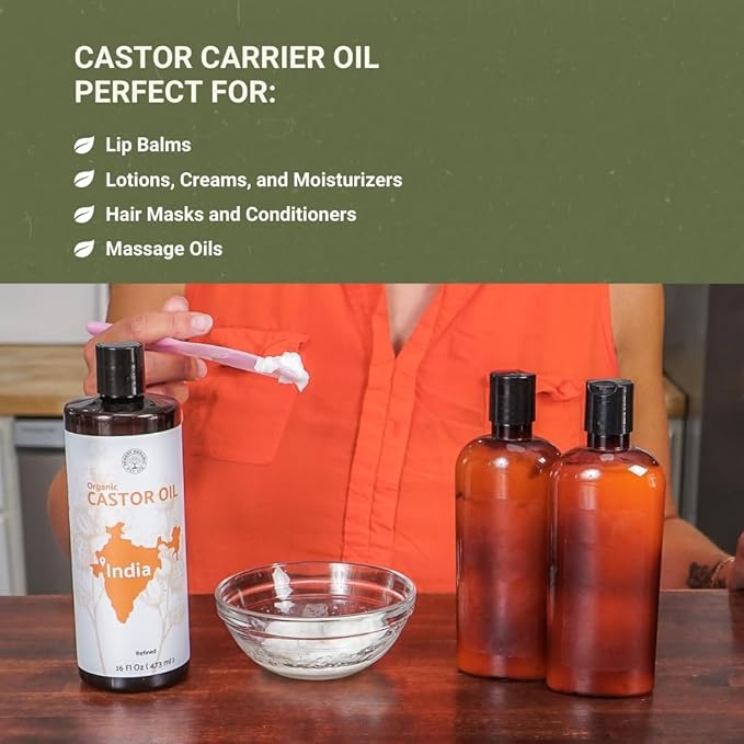 Organic Castor Oil Direct From India - Cold Pressed Castor Oil For Face - Hexane Free (32 oz)