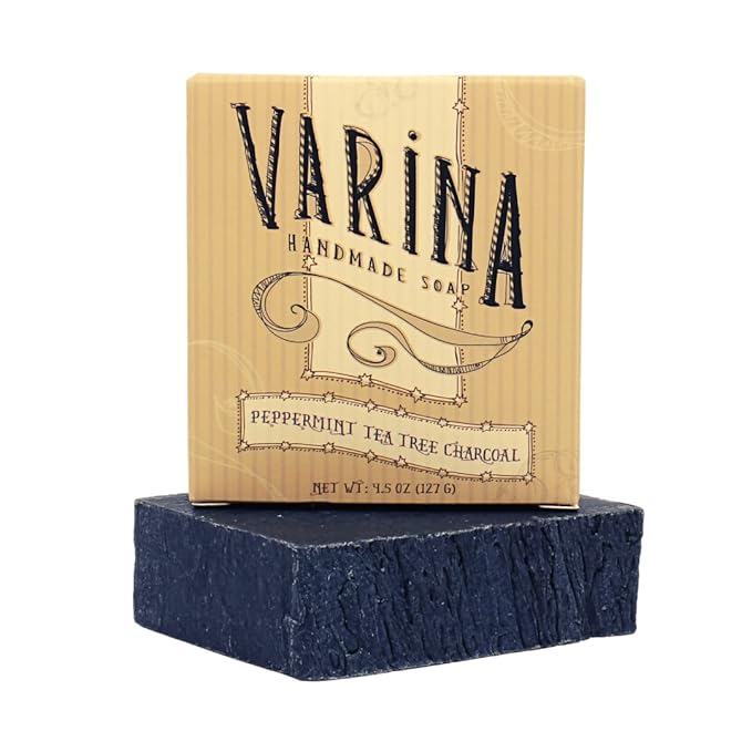 Varina Organic Peppermint Tea Tree Activated Charcoal Bar Soap - Gentle Cleansing for Sensitive Skin, Herbal and Mint - 3 Pack - Experience Healthy and Glowing Skin