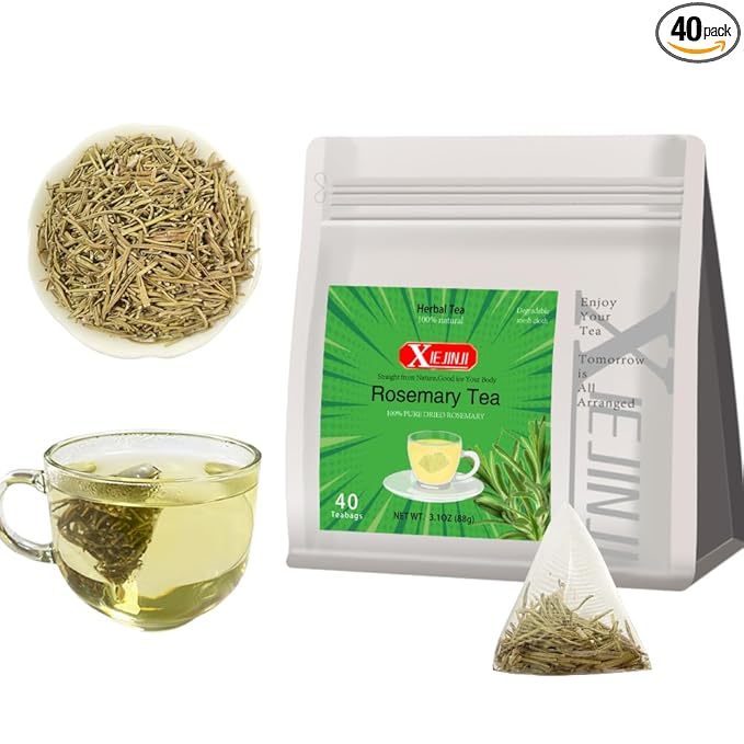 XIEJINJI Rosemary Tea, 40 Tea Bags – Pure Natural Rosemary Leaves for Digestive Support & Improved Circulation, Antioxidant-Rich, Caffeine-Free, Eco-Conscious Tea Bags