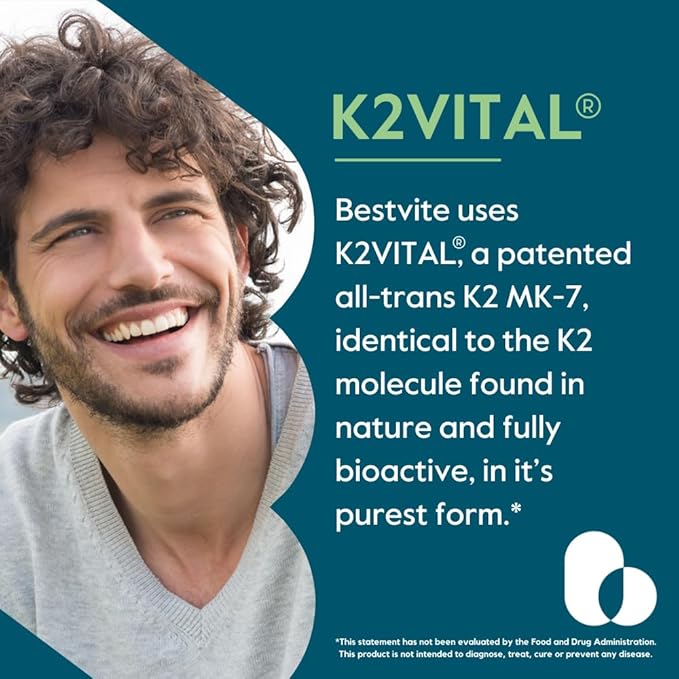 BESTVITE Vitamin K2 100 mcg as MK-7 w/Patented K2VITAL (120 Vegetarian Capsules) - No Stearates - Vegan - Non GMO - Gluten Free