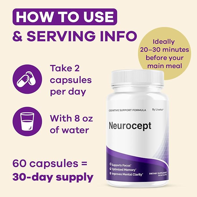 (3 Pack) Neurocept Brain Supplement Capsules - Official Neuro cept Brain & Memory Focus Support Advanced Formula, Neurocept Pills Daily Support for Overall Health & Wellness, 180 Capsules for 3 Months
