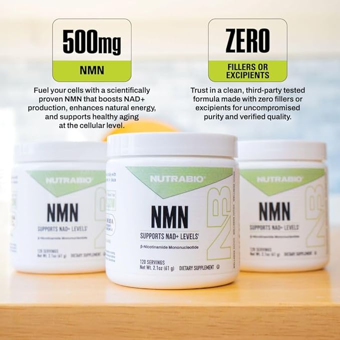NutraBio NMN - NAD Supplement, Longevity Support, Boost NAD Levels, Increase Cellular Energy, Brain Health, Healthy Aging- 120 Servings