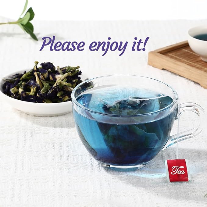 50 Premium Butterfly Pea Flower Tea Bags, Made with 100% Natural Butterfly Pea Flowers, No Additives & Caffeine Free.
