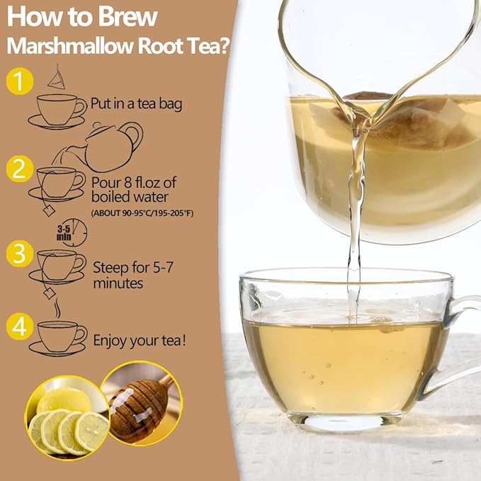 50 Premium Marshmallow Root Tea Bag,100% Natural Pure Althaea Officinalis,No Additives & Caffeine Free, Caffeine-free - Respiratory Support & Promote Digestion.