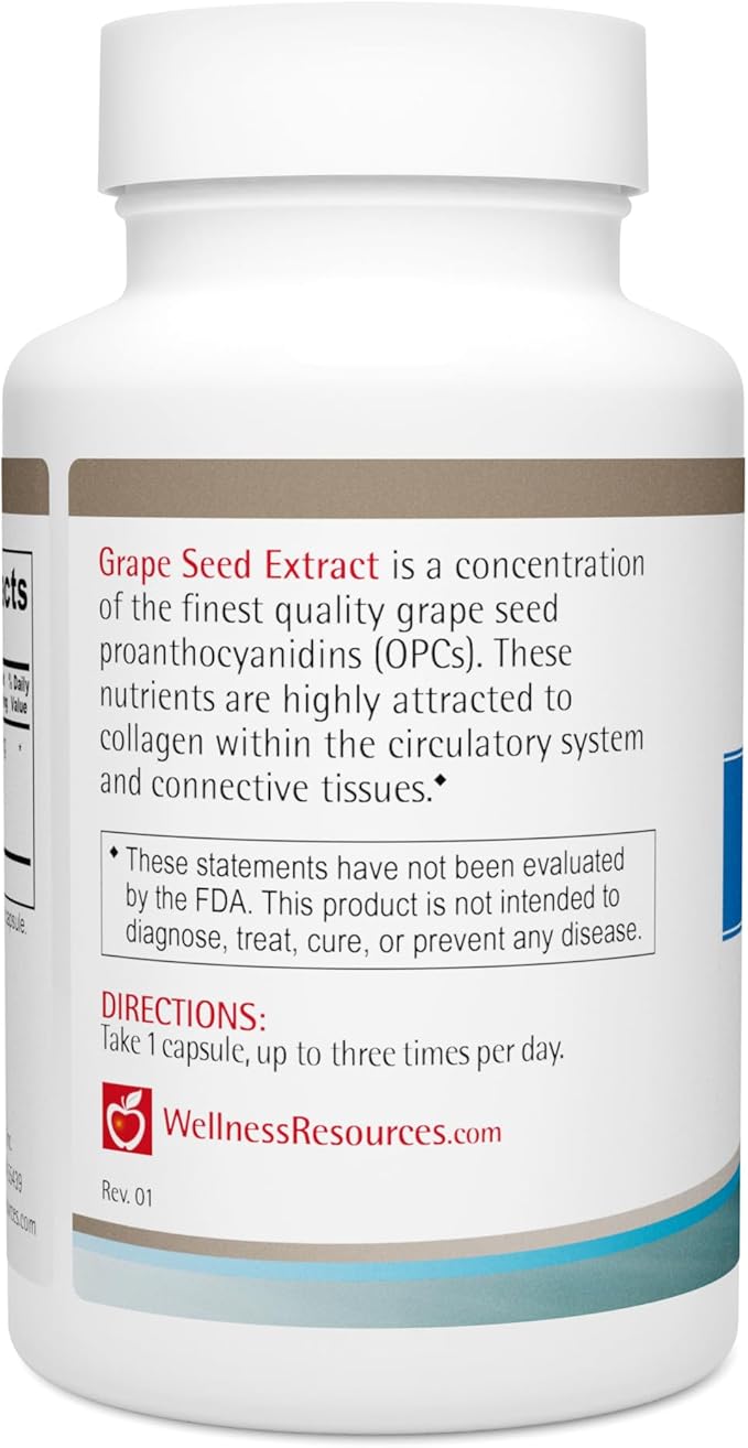 Wellness Resources Grape Seed Extract Supplement, Highest Potency 95% OPC, Supports Skin and Tissue Health, Vein Health, and Immunity (100 Capsules, 200mg per Capsule)