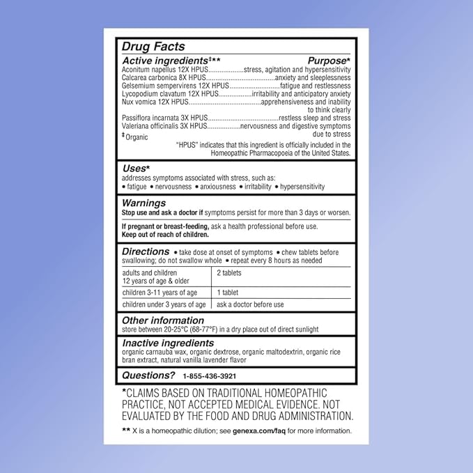 Genexa Stress Relief - 60 Tablets, Certified Organic & Non-GMO, Physician Formulated, Homeopathic Sleep Aid (Stress Relief, 1 Pack)