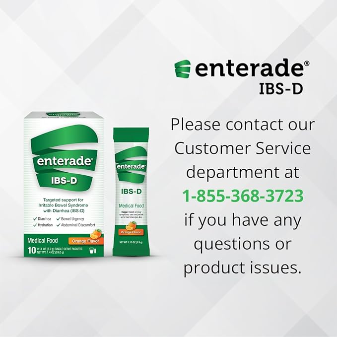 enterade IBS-D Powder Packets for IBS Relief of Symptoms from Irritable Bowel Syndrome with Diarrhea (IBS-D), Orange, 30 Single-Serving Powder Packets