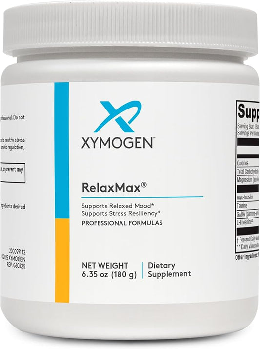 XYMOGEN RelaxMax Drink Mix - Promotes Relaxation + Stress Resiliency - Taurine Powder with Magnesium, Myo-Inositol, GABA, L-Theanine - Unflavored Mood Support Supplement (6.35 oz)