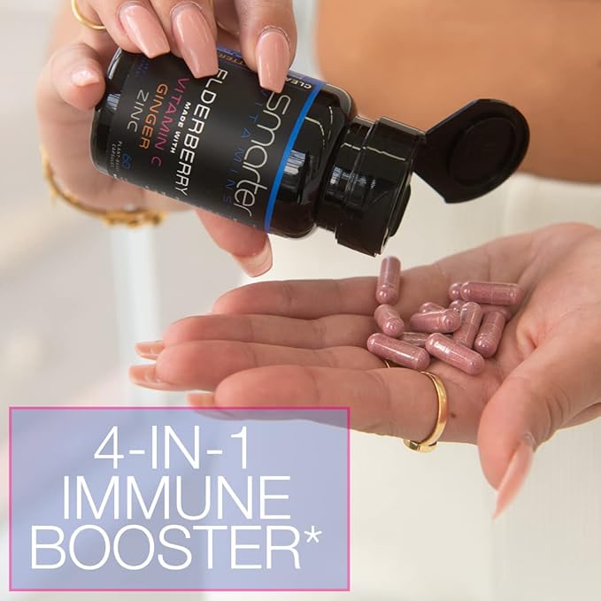 (3 Pack) Smarter Elderberry Capsules + Vitamin C + Ginger & Zinc, Herbal Supplement, Powerful Black Elder Berry Extract Antioxidant Vitamin, 180 Vegan Pills