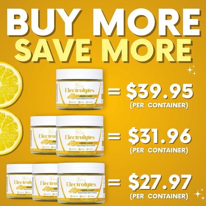 Zero Sugar - Lemon Candy Electrolytes Powder - Refreshing Hydration - Caffeine Free Energy with All Natural Ingredients - Vegan, Keto & Paleo - Sugar Free Electrolytes Powder Drink Mix - 37 Servings