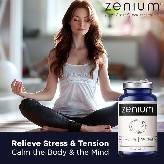 Zenium - Relieve Stress, Tension, Worry, Nervousness, & Irritability | Calm The Mind & Body | Ayurvedic | Natural Relief Supplement | Boosts Mood | Ashwagandha, L-Theanine, GABA, Rhodiola |60 Capsules