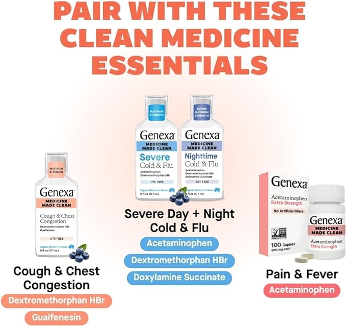 Genexa Flu Fix | Multi-Symptom Flu Remedy for Kids & Adults | Relieves Aches, Fever, Congestion | Acai Berry Flavor | Organic & Non-GMO | Homeopathic Remedy Made Clean | 60 Chewable Tablets, Ages 4+