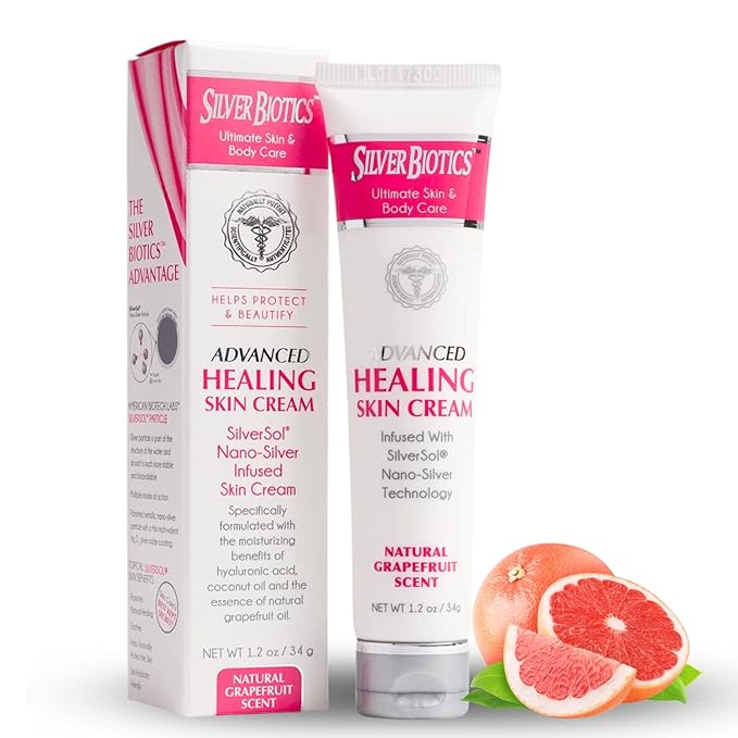 Silver Biotics Advanced Skin Cream | Grapefruit Scent | Lotion Infused with SilverSol and Hyaluronic Acid | All Natural Ingredients to Heal, Smooth Your Skin Blemishes and Scars | 1.2 oz