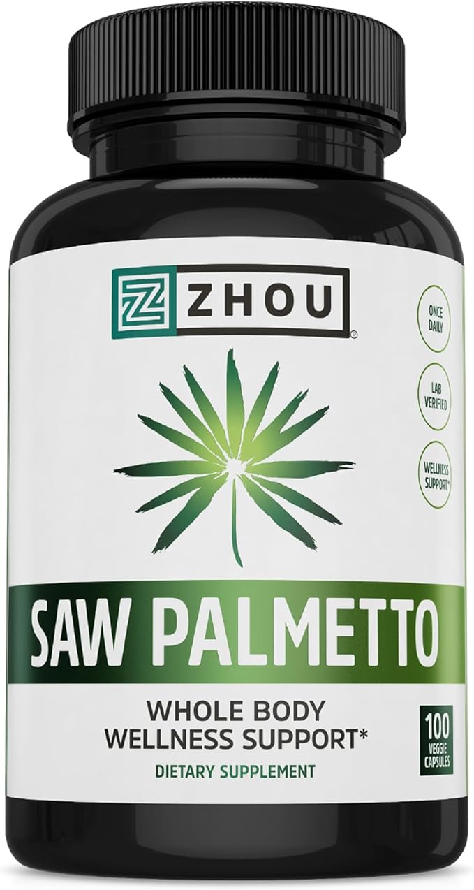 Zhou Saw Palmetto Supplement for Men - Premium Complex, Advanced Formula, Extra Strength 450mg Saw Palmetto Berry Per Capsule - 100 Vegetarian Capsules