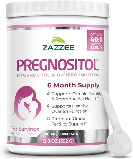 Zazzee PREGNOSITOL Powder, 6 Month Supply, Myo-Inositol and D-Chiro-Inositol 40:1 Fertility Blend, Free Scoop for Exact Dosage, Premium Balanced Formula, 183 Servings, Vegan, All-Natural and Non-GMO