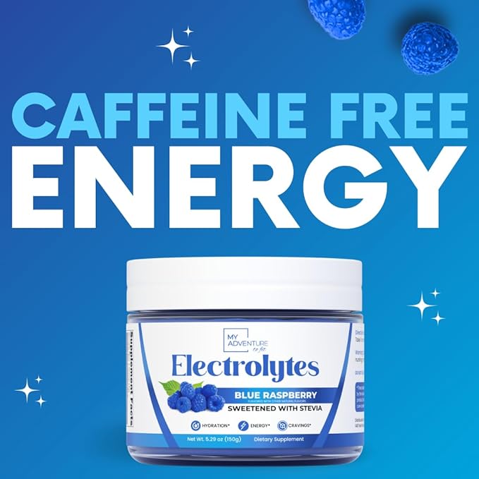 Zero Sugar - Blue Raspberry Electrolytes Powder - Refreshing Hydration - Caffeine Free Energy - All Natural Ingredients - Vegan, Keto and Paleo - Sugar Free Electrolyte Powder Drink Mix - 37 Servings