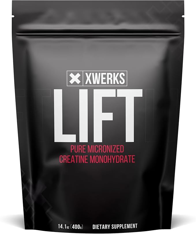 Xwerks Lift Micronized Creatine Monohydrate Powder, Unflavored, 80 Servings, 100% Pure Natural 5000mg Creatine Formula, Highly Soluble Mass Gainer Supplement, Pre Workout for Muscle Growth Recovery