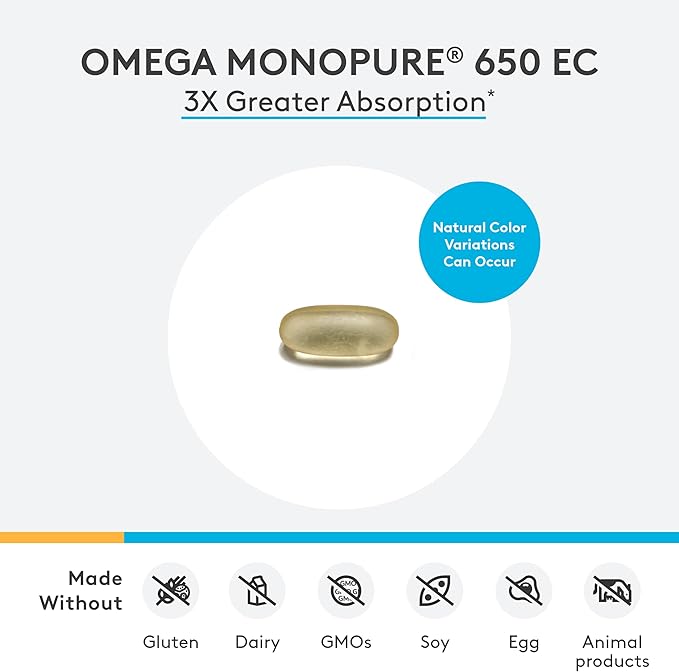 XYMOGEN Omega MonoPure 650 EC - Omega-3 Fish Oil Supplements for Women & Men - with EPA, DHA & DPA - Smaller Softgels with 3X Greater Absorption - Support a Healthy Heart & Cognition (120 Softgels)