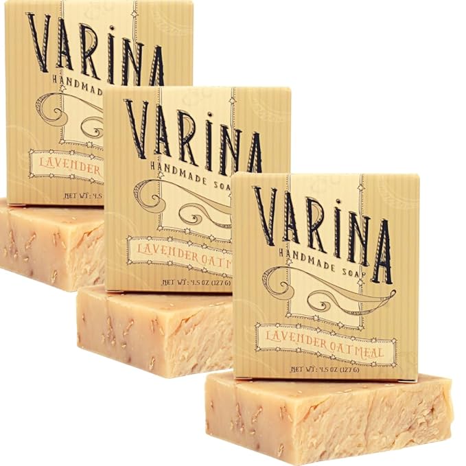 Varina Organic Lavender Oatmeal Bar Soap - Gentle Cleansing for Sensitive Skin, Herbal - 3 Pack