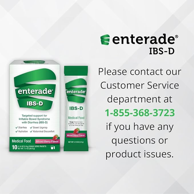 enterade IBS-D Powder Packets for IBS Relief of Symptoms from Irritable Bowel Syndrome with Diarrhea (IBS-D), Mixed Berry, 30 Single-Serving Powder Packets