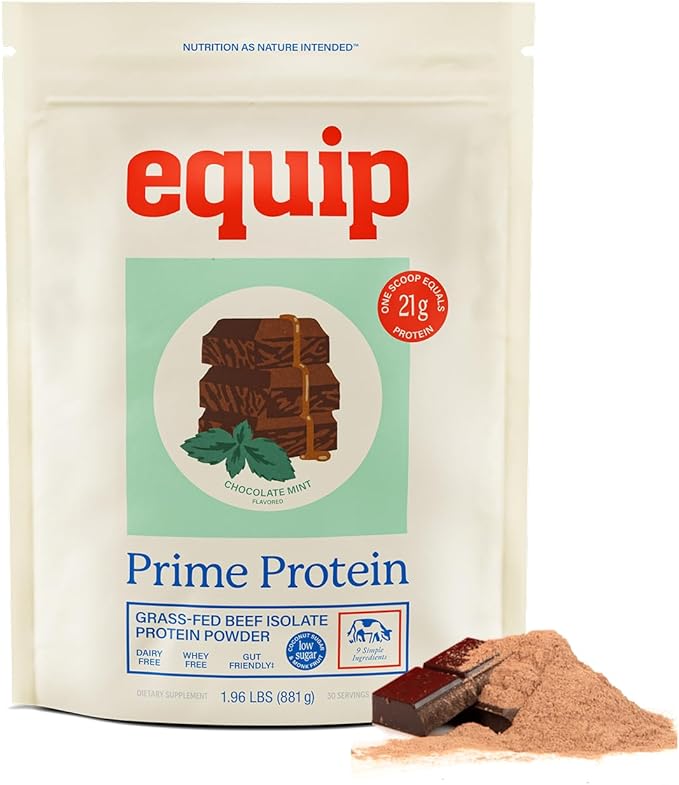 Equip Foods Prime Protein Powder | Clean, Grass Fed Beef Protein Powder for Women & Men | Carnivore Protein Isolate | Paleo, Keto Friendly | Gluten & Dairy Free | 30 Servings, Chocolate Mint