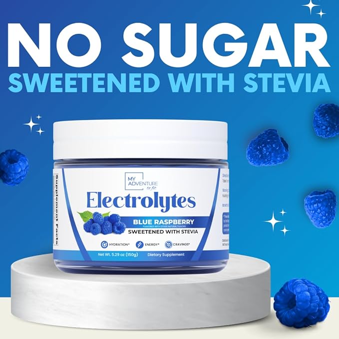 Zero Sugar - Blue Raspberry Electrolytes Powder - Refreshing Hydration - Caffeine Free Energy - All Natural Ingredients - Vegan, Keto and Paleo - Sugar Free Electrolyte Powder Drink Mix - 37 Servings