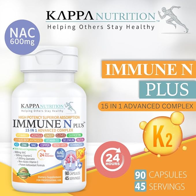 (60 Capsules), NAC 600mg, Quercetin 1,000mg, Vitamin C 500mg, Zinc 50mg, Vitamin D3 5,000iu, Selenium, Copper, Acerola, Ginger, Rutin, Citrus Bioflavonoids, Rose Hips, Echinacea, Immune N Plus 15 in 1