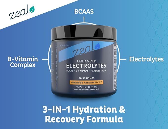 Zeal Electrolyte Powder - 90 Servings | Keto Electrolytes Powder | Zero Sugar, BCAAs, B-Vitamins | Potassium, Zinc, Magnesium | Hydration Powder Recovery Drink | Orange Creamsicle