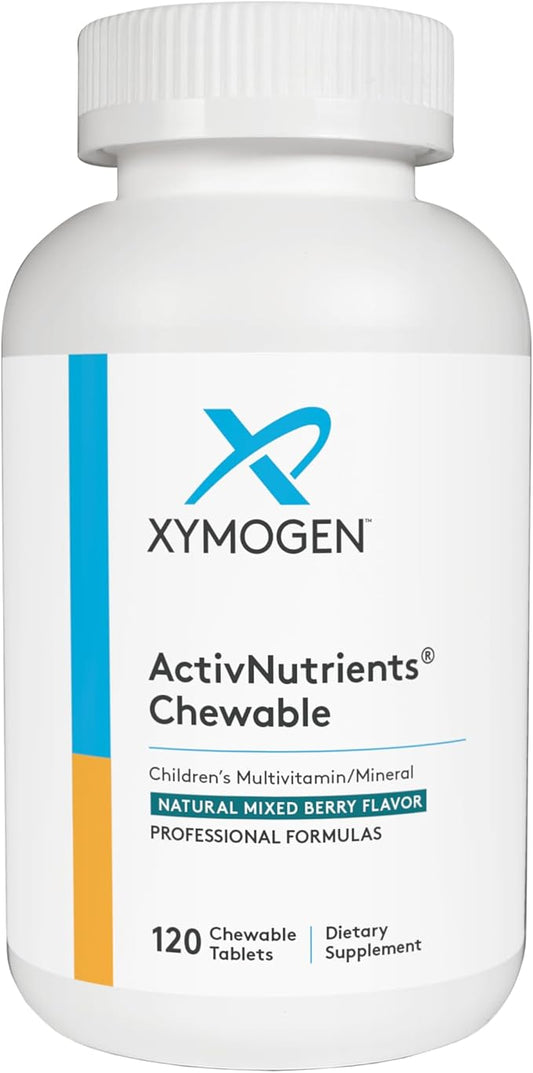 XYMOGEN Children's ActivNutrients Chewable - Mixed Berry Multivitamin for Kids - Multi Vitamin Multimineral for Wellness + Immune Support - Chelated Minerals + B Vitamins with Folate (120 Tablets)